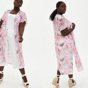 ✨NWT Torrid Pink Tie Dye Watercolor Flutter Sleeve Chiffon Long Kimono Large